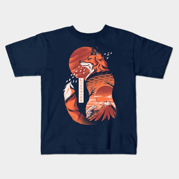 Japanese fox Kids T-Shirt by Ilustrata